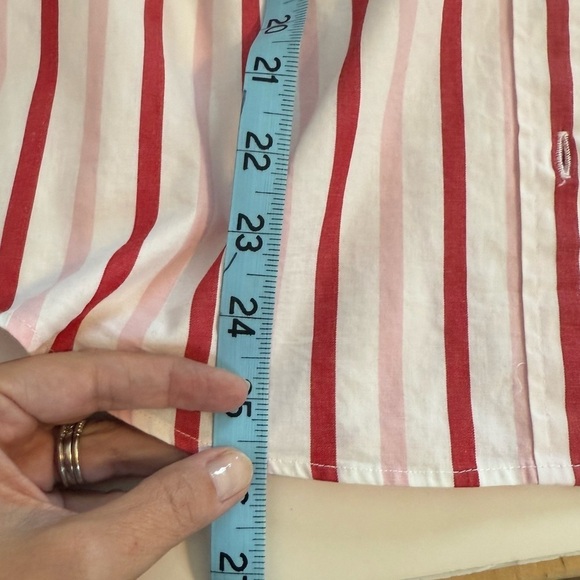 J Crew Lightweight Cotton Blend Button Front Long Sleeve Shirt Red White Stripes - Picture 10 of 11